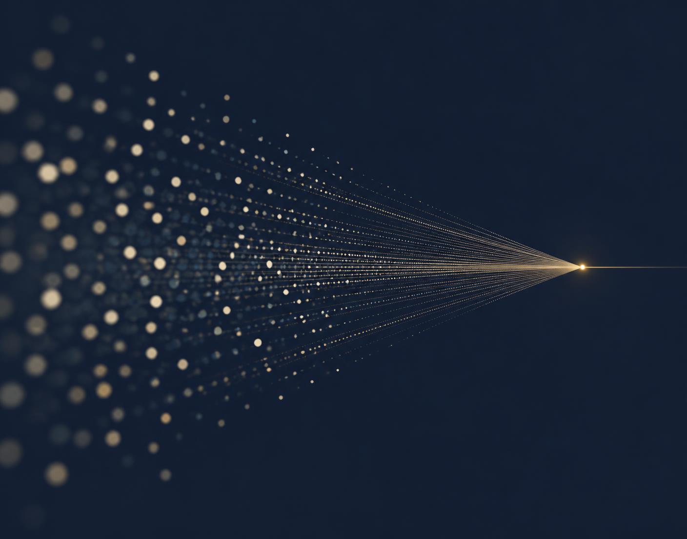 Scattered points of light converging into a single clear line, representing movement from uncertainty toward clarity